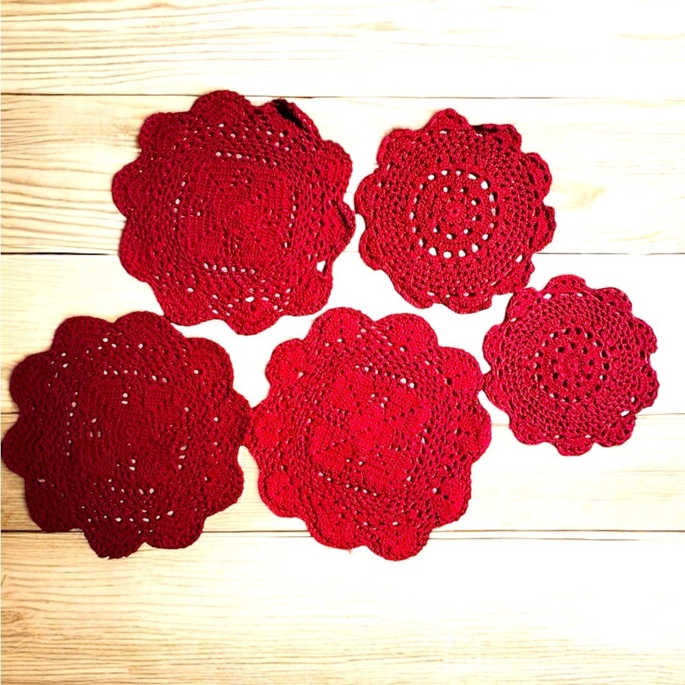 Vintage Doilies Crochet Round Lace Handmade Cotton Pack Of 5